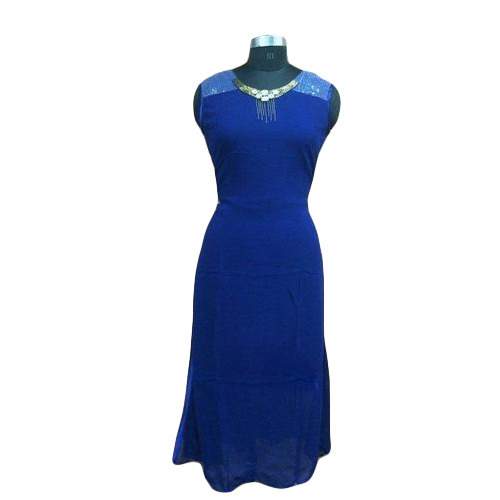 Casual wear Straight Plain blue Silk Kurti 