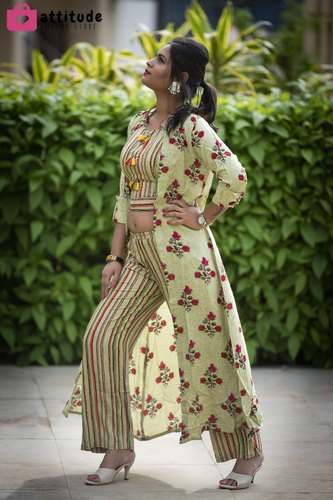 Fancy Printed Palazo Kurti With Shrug Jacket