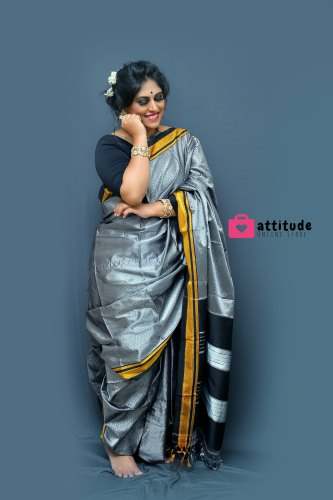 Party wear Grey Khan Nauvari Saree by Attitude Creation