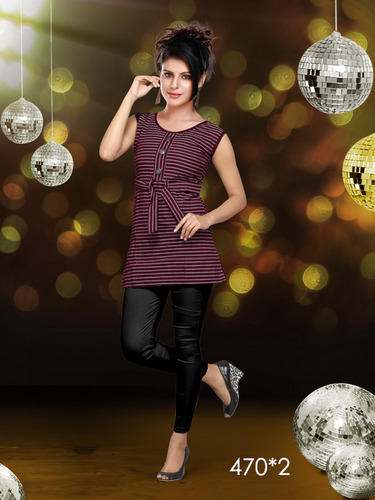 Stylish Lady Check Print Sleeveless Kurtis by Puja Fashion