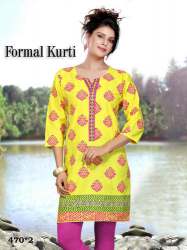 Yellow Printed Formal Wear Kurtis