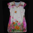 Flowery Printed White Straight Kurti 
