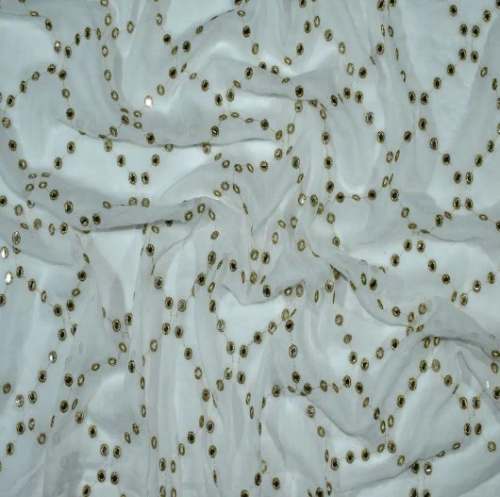 New White Sequence Embroidery Georgette Fabric by F Studio