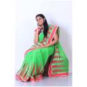 Soft Cotton Parrote Color Printed saree
