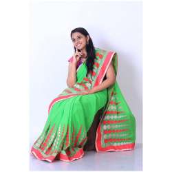 Soft Cotton Parrote Color Printed saree