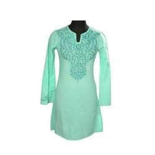 Turquoise Cotton Embroidered Kurti  by Dhanlaxmi Textile