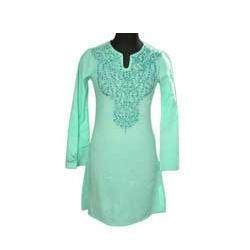 Turquoise Cotton Embroidered Kurti 