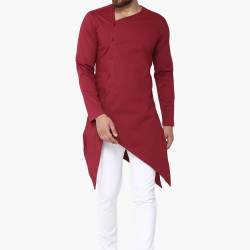 Party wear Maroon Plain Men Kurta Pajama 