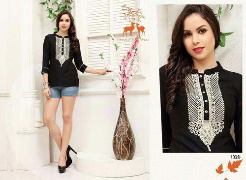 Black Neck Embroidered Tops