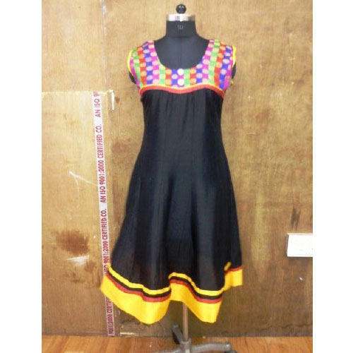 Regular Wear Rayon Black Ghera Kurti 