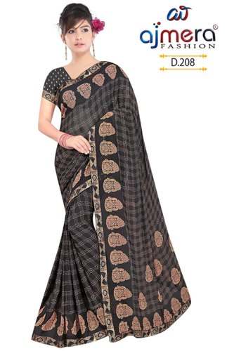 Ajmera Small Checks Fancy Printed Saree