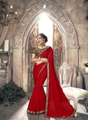 Dimple plain Saree With Embroidery Border Saree 