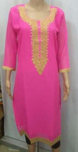 Pretty Pink Embroidered Georgette Kurti 