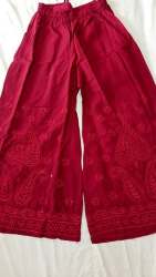 Dark red Ladies Chikan Palazzo Pant