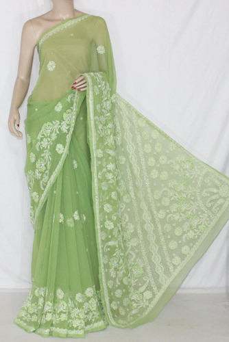 Light Green Chikan Work saree by Lucknowi Handwok Creations