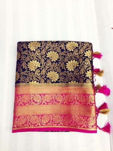 Wedding wear Pink and Blue jacquard Brocade saree by Shivam