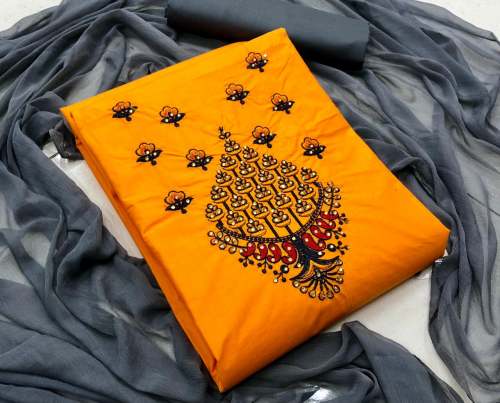 Beautiful Cotton With Embroidered Dress Material 