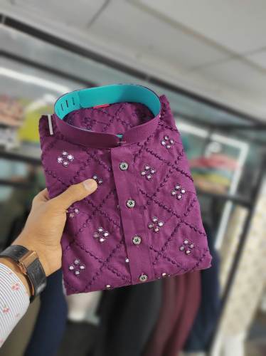 BEAUTIFUL MIRROR WORK MENS KURTA