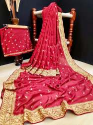 Beautiful Vichitra Silk Embroidered Saree