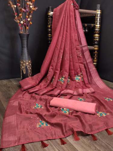 Designer Pure Cotton Satin Patta Saree