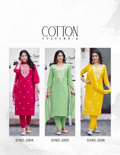 fancy COTTON embroidery work  kurti 3pcs set