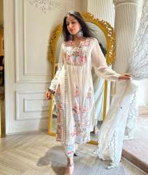 Fancy Gorgette Kurti With Pent Dupatta Set