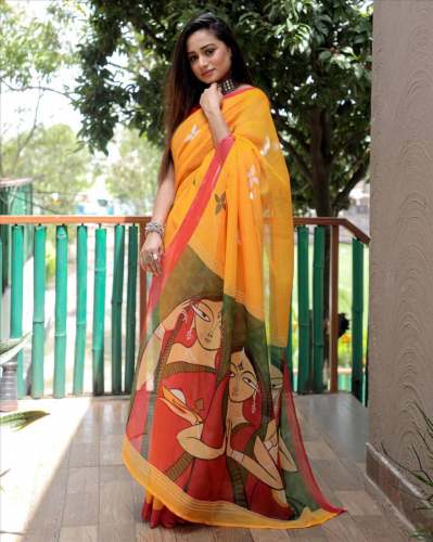 Navratri & Durga Puja Special linen fabric fancy saree