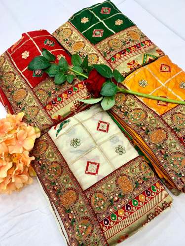 NEW LAUNCH VICHITRA SILK EMBROIDERY WORK WITH JEQUARD DIAMOND WORK FANCY SAREE