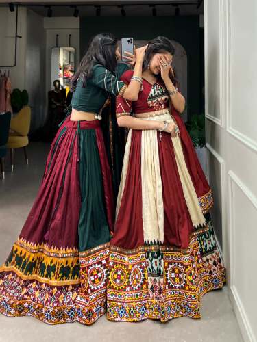 Plain And Printed Silk mirror work Navratri Collection