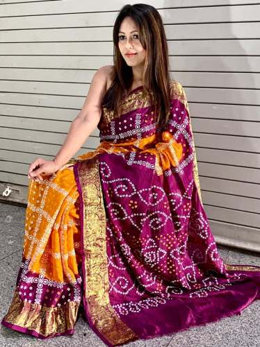 silk art bandhani saree 