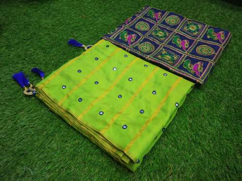 Stylish sana silk mirror work saree 
