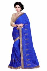 BLUE BEIGE JACQAURD NET DESIGNER SAREE