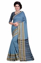 BLUE BLACK BEIGE COTTON DESIGNER SAREE0