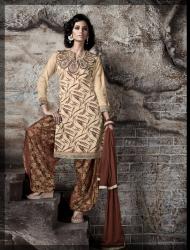 CREAM BROWN PATIYALA SALWAR KAMEEZ