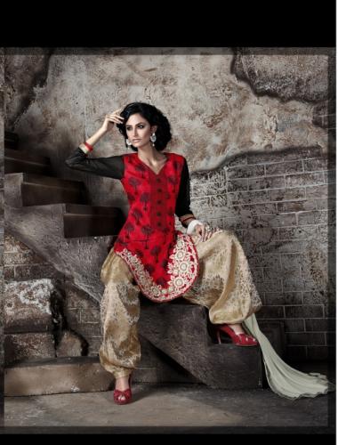 RED CREAM PATIYALA SALWAR KAMEEZ