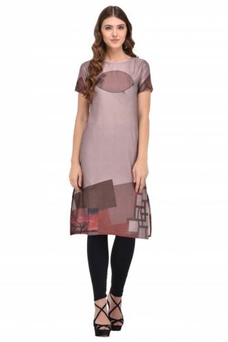 GREY PRINTED DIGITAL COTTON STITCHED KURTI