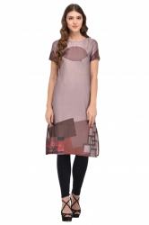 GREY PRINTED DIGITAL COTTON STITCHED KURTI