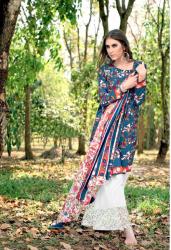 Navy Blue White Printed Cotton Dress Material