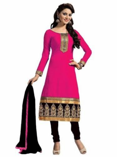 PINK BLACK PRINTED POLYCOTTON DRESS MATEIRIAL
