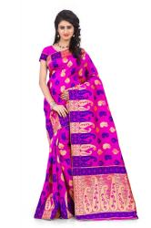 PINK BLUE BEIGE BANARASI SILK DESIGNER SAREE