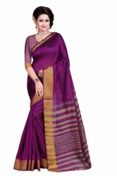 PURPLE BEIGE COTTON DESIGNER SAREE