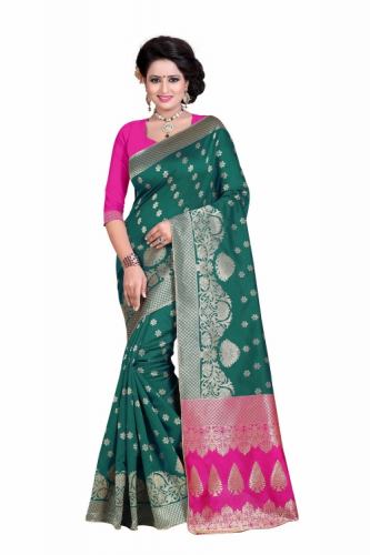 RAMA GREEN PINK BANARASI DESIGNER SAREE