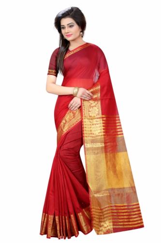 RED BEIGE SOFTY COTTON DESIGNER SAREE