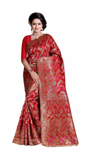 RED MULTI BANARASI SILK DESIGNER SAREE