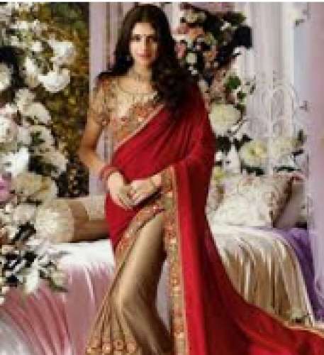 designer red saree by Sannari