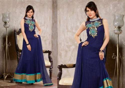 Wedding wear Blur High Neck Anarkali Suit by Amitas Boutique