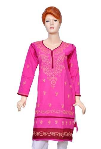 pink Chikan kurti by Kundan Sales