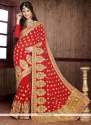 Embroidered Wedding Wear Red Zari work Saree