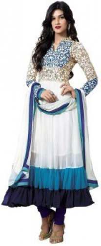 White and Blue Party wear Anarkali Suit