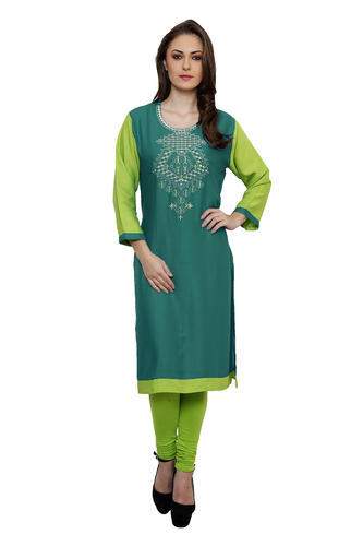 Embroided Kurta With Green Cotton by Ritzzy Creations